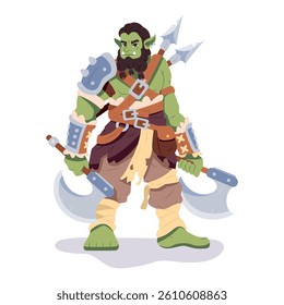 Vector Medieval Fantasy Orc Warrior Cartoon Character Illustration Isolated