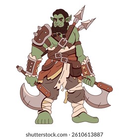 Vector Medieval Fantasy Orc Warrior Cartoon Character Illustration Isolated