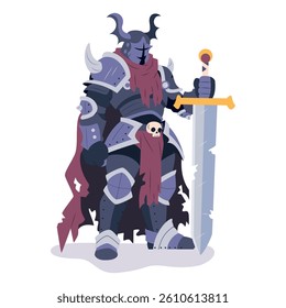 Vector Medieval Fantasy strong Knight Warrior Cartoon Character Illustration Isolated