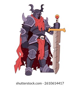 Vector Medieval Fantasy strong Knight Warrior Cartoon Character Illustration Isolated