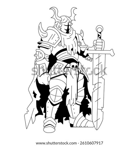 Vector Medieval Fantasy strong Knight Warrior Cartoon Character Illustration Isolated