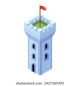 Vector Medieval Fantasy Tower Building Isometric Ilustration Isolated