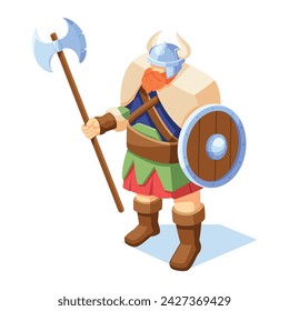 Vektor Mittelalterliche Fantasy Wikinger Charakter isometrische Illustration isoliert