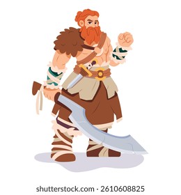 Vector Medieval Fantasy Viking Warrior Cartoon Barbarian Character Illustration Isolated