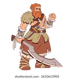 Vector Medieval Fantasy Viking Warrior Cartoon Barbarian Character Illustration Isolated