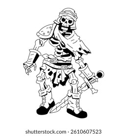 Vector Medieval Fantasy Warrior Skeleton Cartoon Knight Character Illustration Isolated