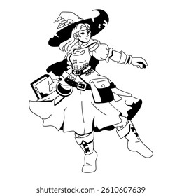 Vector Medieval Fantasy Wicth Girl Cartoon Character Illustration Isolated