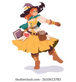 Vector Medieval Fantasy Wicth Girl Cartoon Character Illustration Isolated