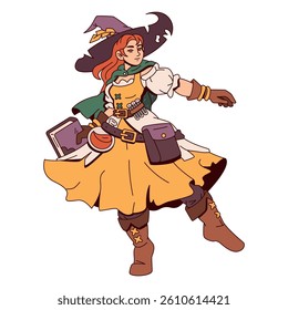 Vector Medieval Fantasy Wicth Girl Cartoon Character Illustration Isolated