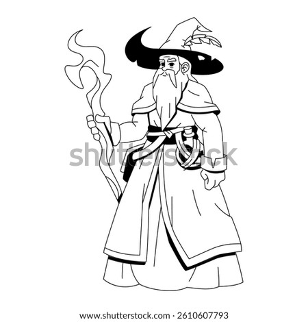 Vector Medieval Fantasy Wizard Old Male Cartoon Character Illustration Isolated