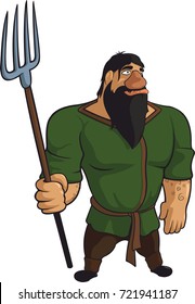 Vector medieval farmer with fork.