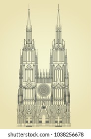 Vector Medieval Gothic Cathedral Outline