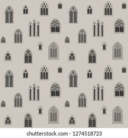 Vector Medieval Gothic Windows Seamless Pattern 