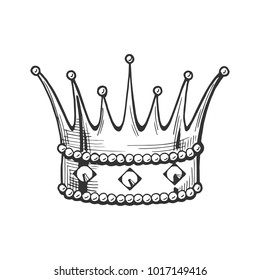 Vector medieval king crown icon. Middle age hand drawn illustration emblem in vintage style.