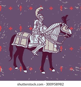 Vector medieval knight and grunge heraldry seamless pattern