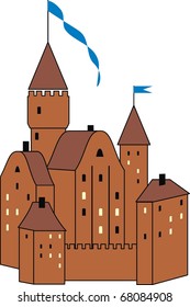 Vector  medieval knight's castle - isolated  illustration on white background