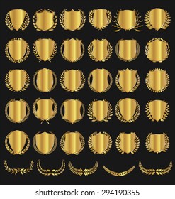 Vector medieval shields and laurel wreaths collection