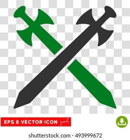 Vector Medieval Swords EPS vector icon. Illustration style is flat iconic bicolor green and gray symbol on a transparent background.