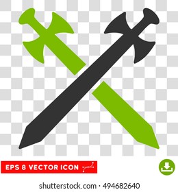 Vector Medieval Swords EPS vector pictogram. Illustration style is flat iconic bicolor eco green and gray symbol on a transparent background.