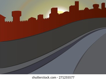 vector medieval wall silhouette illustration