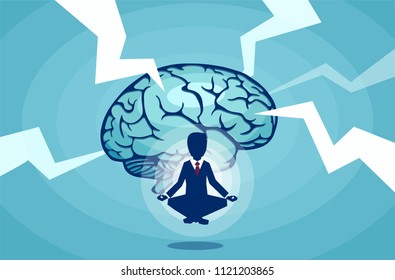 Vector of a meditating businessman brainstorming an idea resisting outside stress factors 