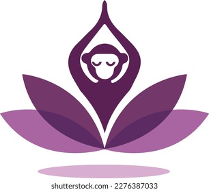 Vector meditando mono morado para el yoga