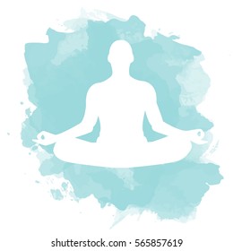 Vector Meditation Pose On Faux Watercolor Background