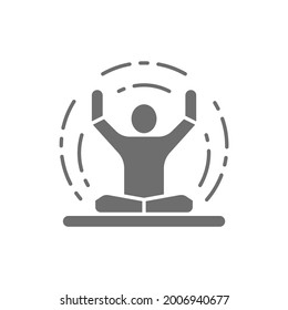 Vector meditation, yoga, lotus position grey icon.