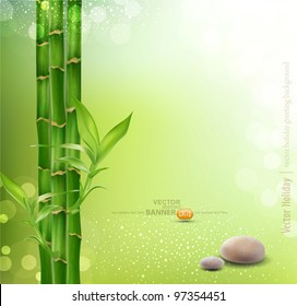 vector meditative, oriental background with bamboo and stones