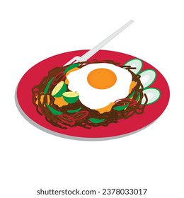 A vector of "mee goreng mamak" or Indian style fried noodle on white background.