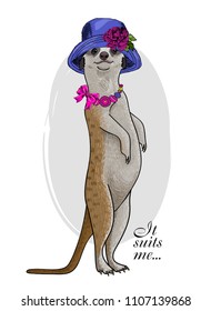 Vector meerkat with blue hat and necklace. 