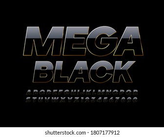 Vector Mega Black and Gold Font. Glossy Rich Alphabet. Shiny Luxury Letters and Numbers set