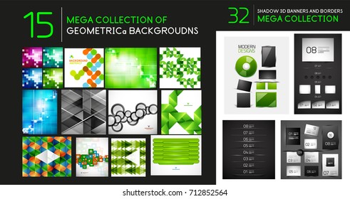 Vector mega collection of geometric shiny abstract backgrounds and dividers