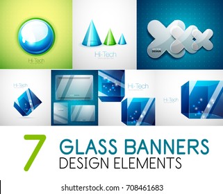 Vector mega collection of glass glossy realistic plates and shapes for your text. Design elements for web banner, advertising presentation and promotional message. Vector Illustration