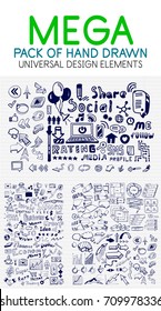 Vector mega collection of hand drawn business, economy and social elements, ideas and concepts