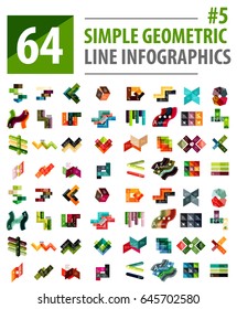 Plantillas de diseño de líneas de infografía de mega colección de vectores, cintas de papel de color
