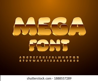 Vector Mega Font. 3D Gold Alphabet. Funny premium Letters and Numbers set