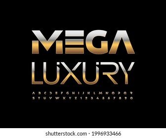 Conjunto de alfabetos Vector Mega Luxury. Fuente brillante decorativa. Letras y números metálicos premium