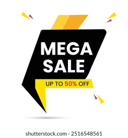 Vector mega sale 50% discount offer banner design with editable text effect.