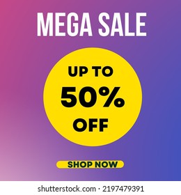 vector de mega venta hasta un 50% de descuento y tienda ahora perfecto para la venta y comercialización de tiendas
