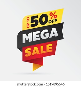 vector mega sale banner template design, up to 50% off.