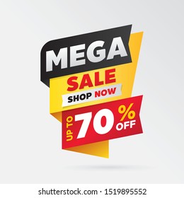 vector mega sale banner template design, up to 70% off.