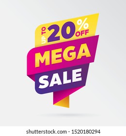 vector mega sale banner template design, up to 20% off.