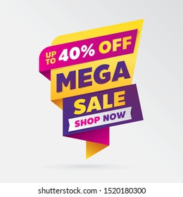 vector mega sale banner template design, up to 40% off.