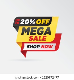 vector mega sale banner template design, up to 20% off.