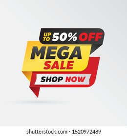 vector mega sale banner template design, up to 50% off.
