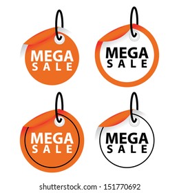 Vector : Mega Sale orange and white tags set. 