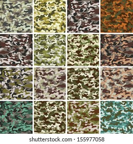 Vector Mega Set of 16 Seamless Background Camouflage Pattern