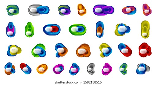 Vector mega set of abstract geometric bubble banners created with round shapes. Trendy simple buttons. Illustration For Wallpaper, Banner, Background, Card, Book Illustration, landing page