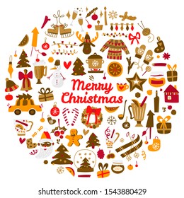 
Vector mega set of Christmas and New Year elements with holiday objects and symbols. Hand drawn style, design of cards, posters, packaging.